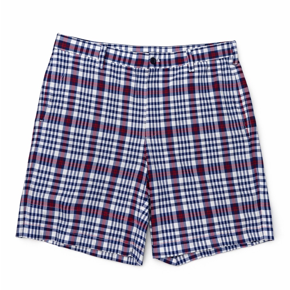 IZOD Golf Plaid Shorts Men’s Size 38 Red Blue White Flat Front